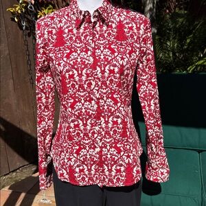 Talbots Red and White Print Shirt